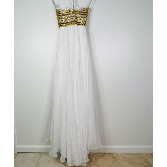 Sherri Hill NWT Gold Beaded Ivory Strapless Long Dress Size 00 Style 1569 - Picture 2 of 9